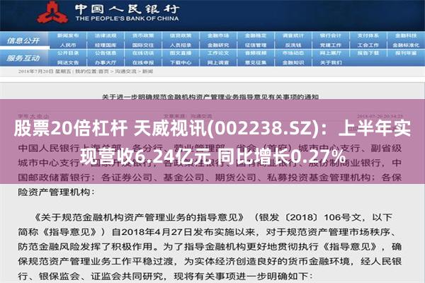 股票20倍杠杆 天威视讯(002238.SZ)：上半年实现营收6.24亿元 同比增长0.27%