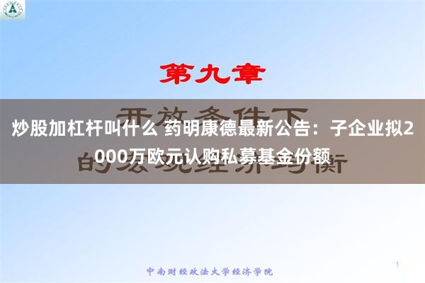 炒股加杠杆叫什么 药明康德最新公告：子企业拟2000万欧元认购私募基金份额